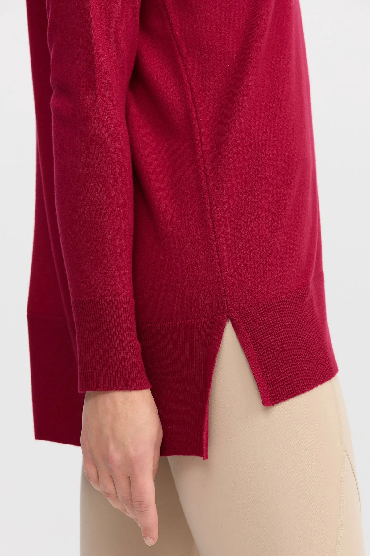 Desen Triko Kadın V Yaka Önü Arkası Yırtmaçlı Kazak 22364 Vişne - 3