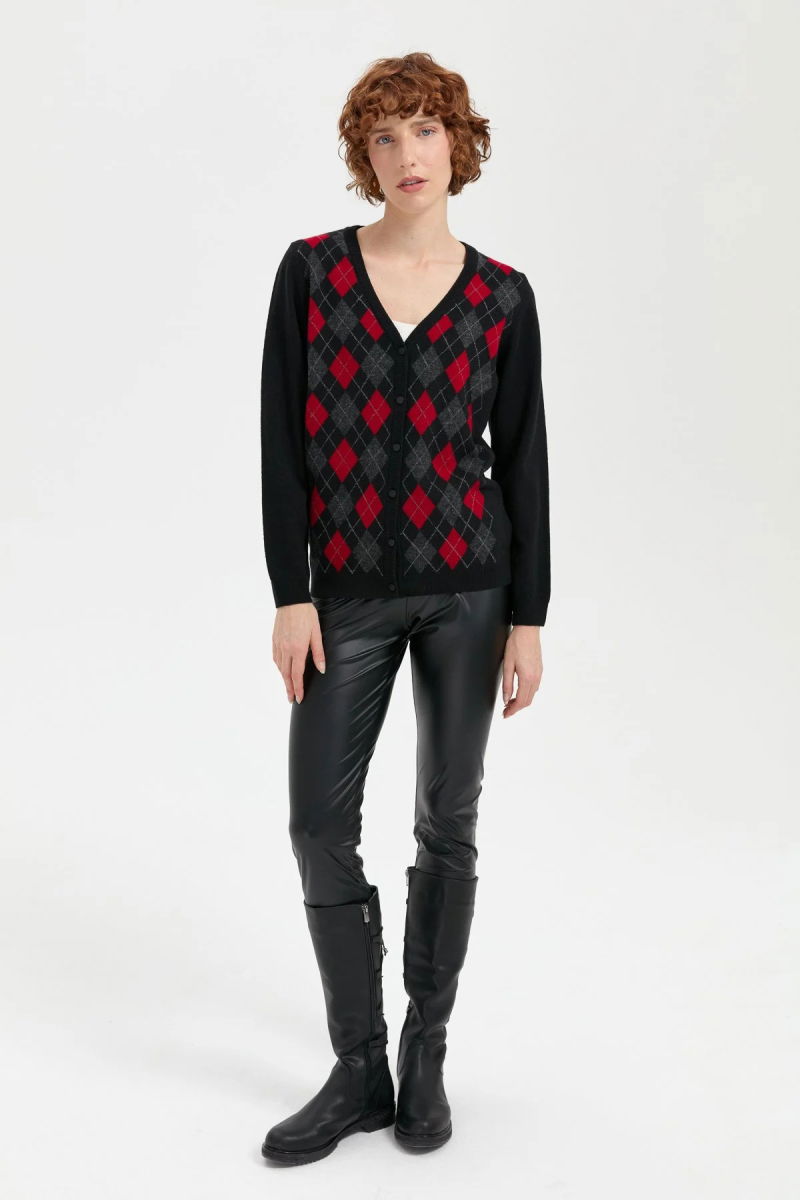 Desen Triko Kadın V Yaka Önü Baklavalı Hırka 24040 Siyah - 2