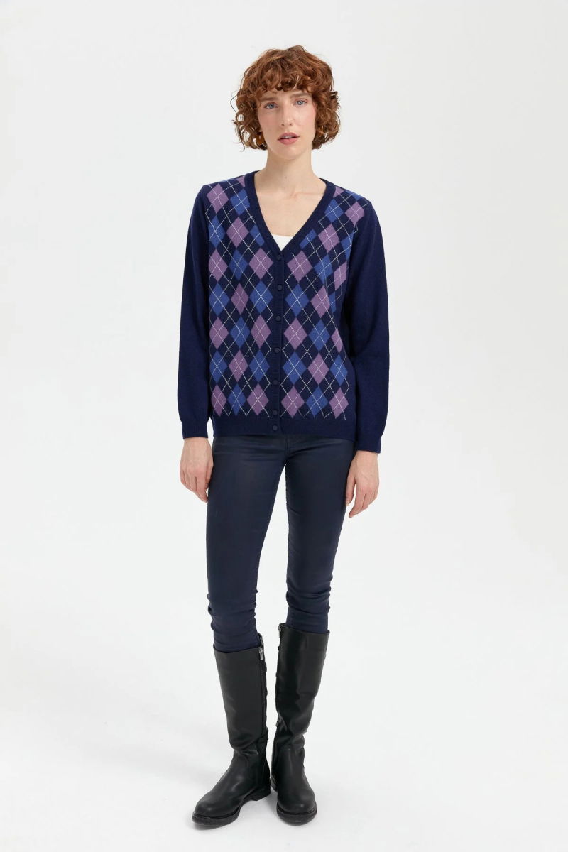 Desen Triko Kadın V Yaka Önü Baklavalı Hırka 24040 Y.A. Lacivert - 2