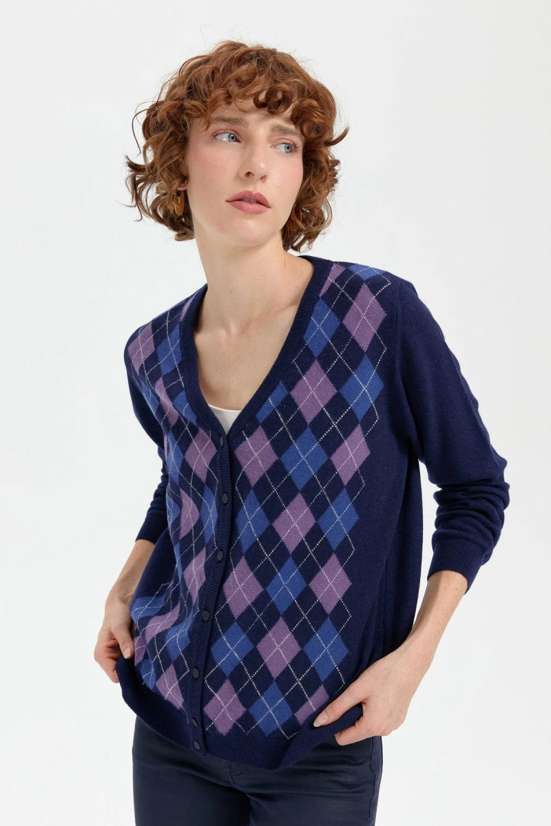 Desen Triko Kadın V Yaka Önü Baklavalı Hırka 24040 Y.A. Lacivert - 3