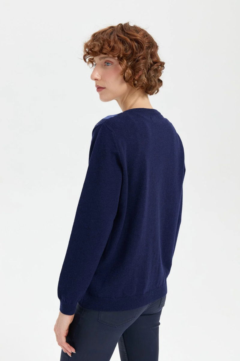 Desen Triko Kadın V Yaka Önü Baklavalı Hırka 24040 Y.A. Lacivert - 4