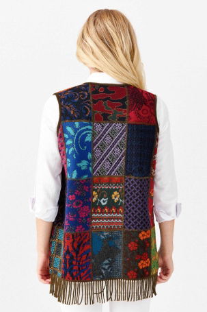 Desen Triko Kadın V Yaka Patchwork Yün Yelek 22206 Açık Yeşil - 5