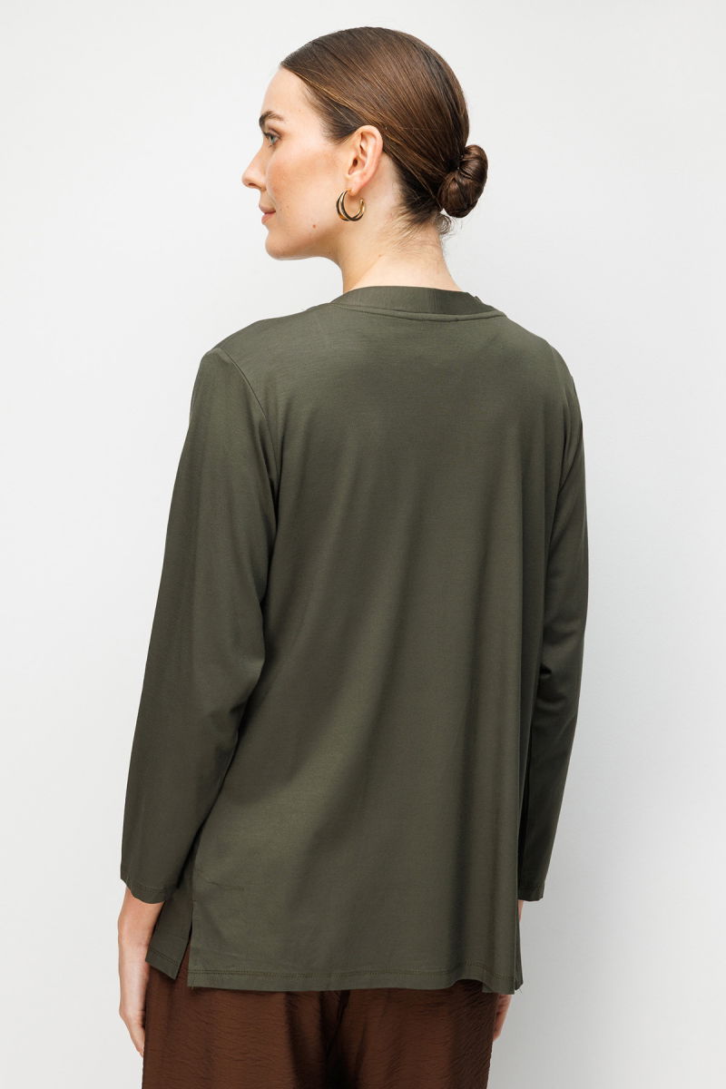 Desen Triko Kadın V Yaka Yakası ve Cep Üstü Zincirli Penye Hırka 26709 Haki - 4