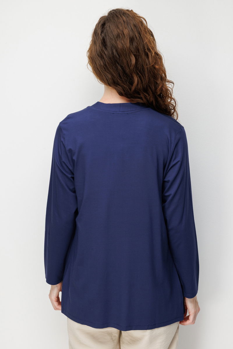 Desen Triko Kadın V Yaka Yakası ve Cep Üstü Zincirli Penye Hırka 26709 Lacivert - 4