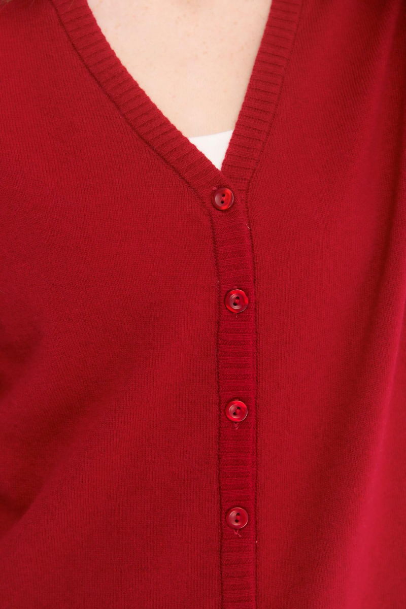 Desen Triko Kadın V Yaka Yün Hırka 21021 Kırmızı - 3