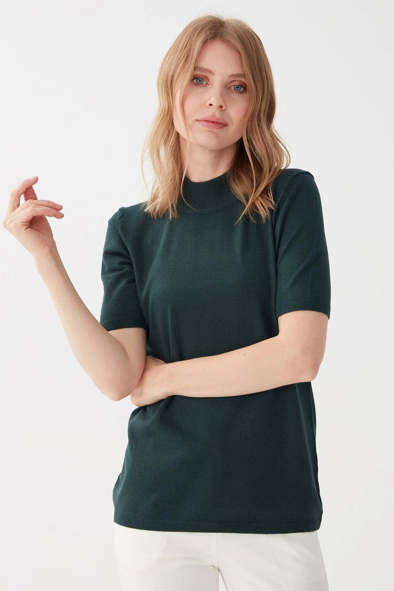 Desen Triko Kadın Yarım Balıkçı Bluz 02420345 Nefti - Desen Triko