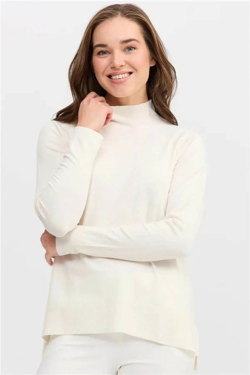 Desen Triko Kadın Yarım Balıkçı Yaka Yanları Yırtmaçlı Kazak 02422305 Kemik - 2