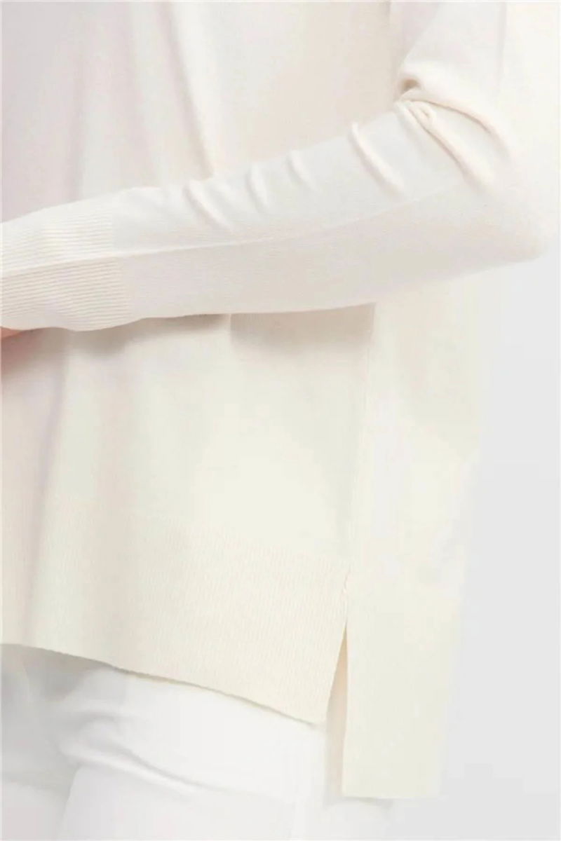 Desen Triko Kadın Yarım Balıkçı Yaka Yanları Yırtmaçlı Kazak 02422305 Kemik - 3