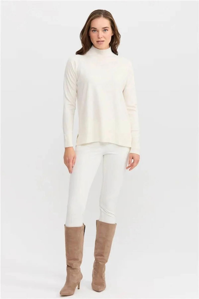 Desen Triko Kadın Yarım Balıkçı Yaka Yanları Yırtmaçlı Kazak 02422305 Kemik - 4