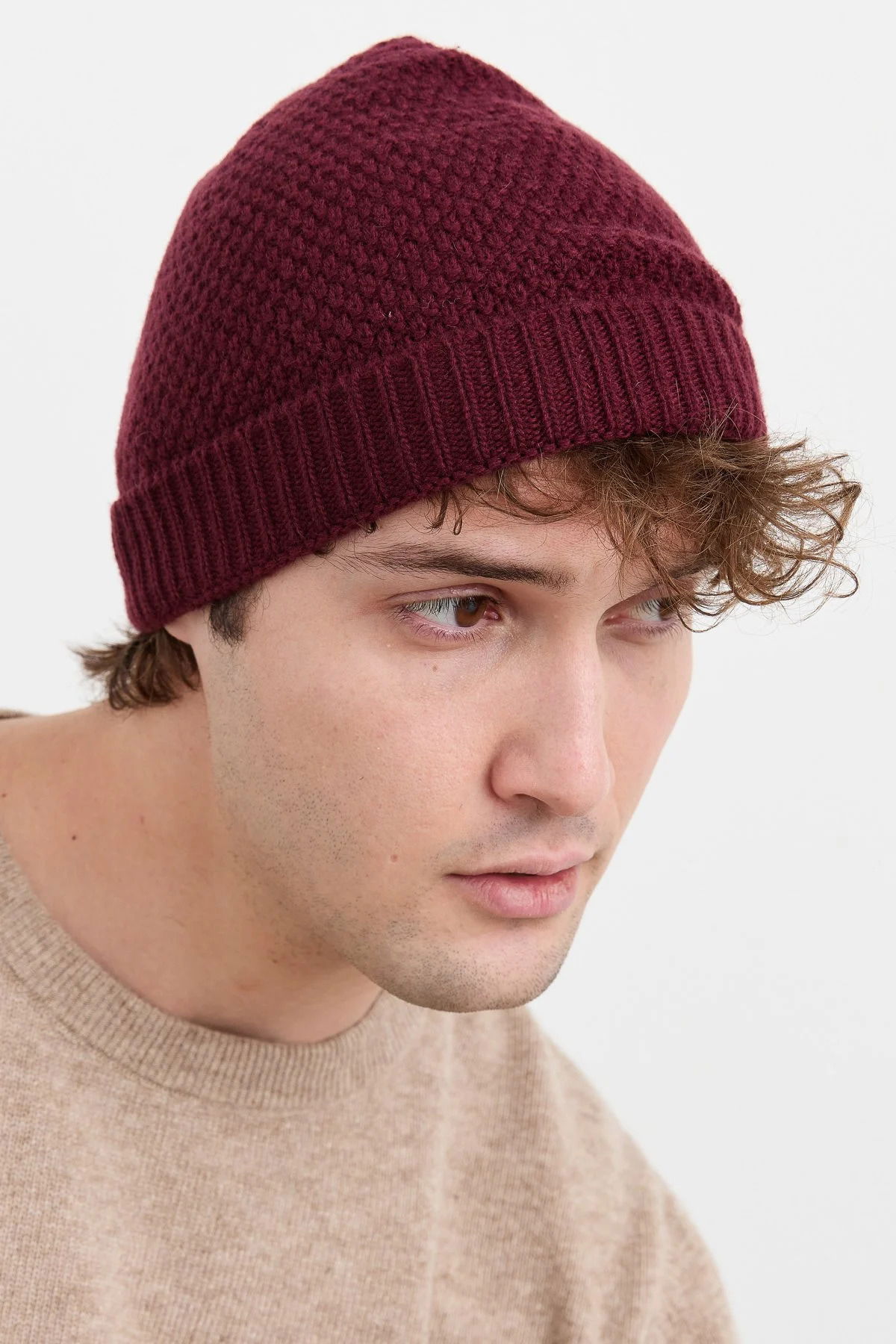 Desen Triko Unısex Yün Bere 22542 Bordo - 1