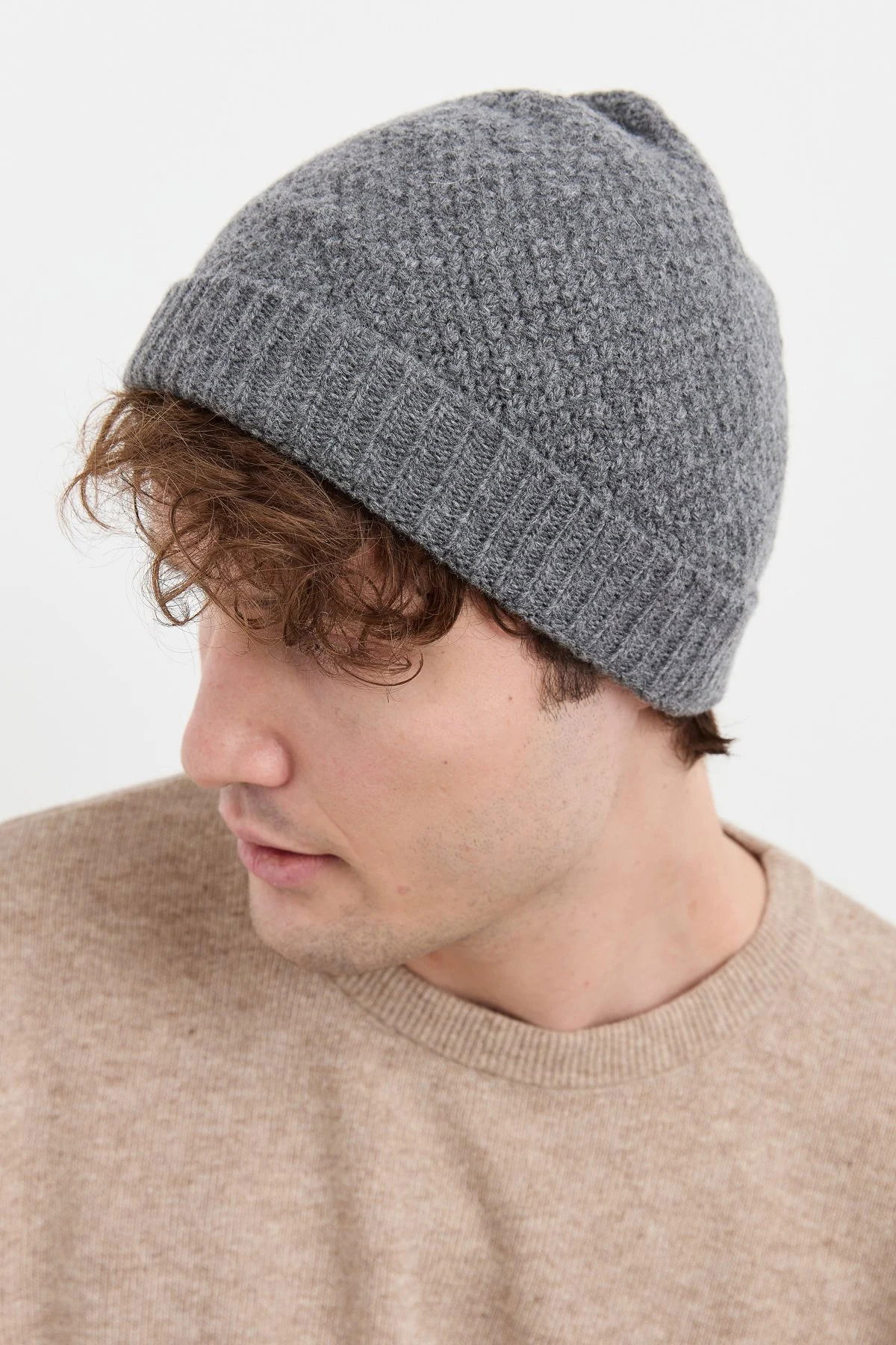 Desen Triko Unısex Yün Bere 22542 Füme - 1