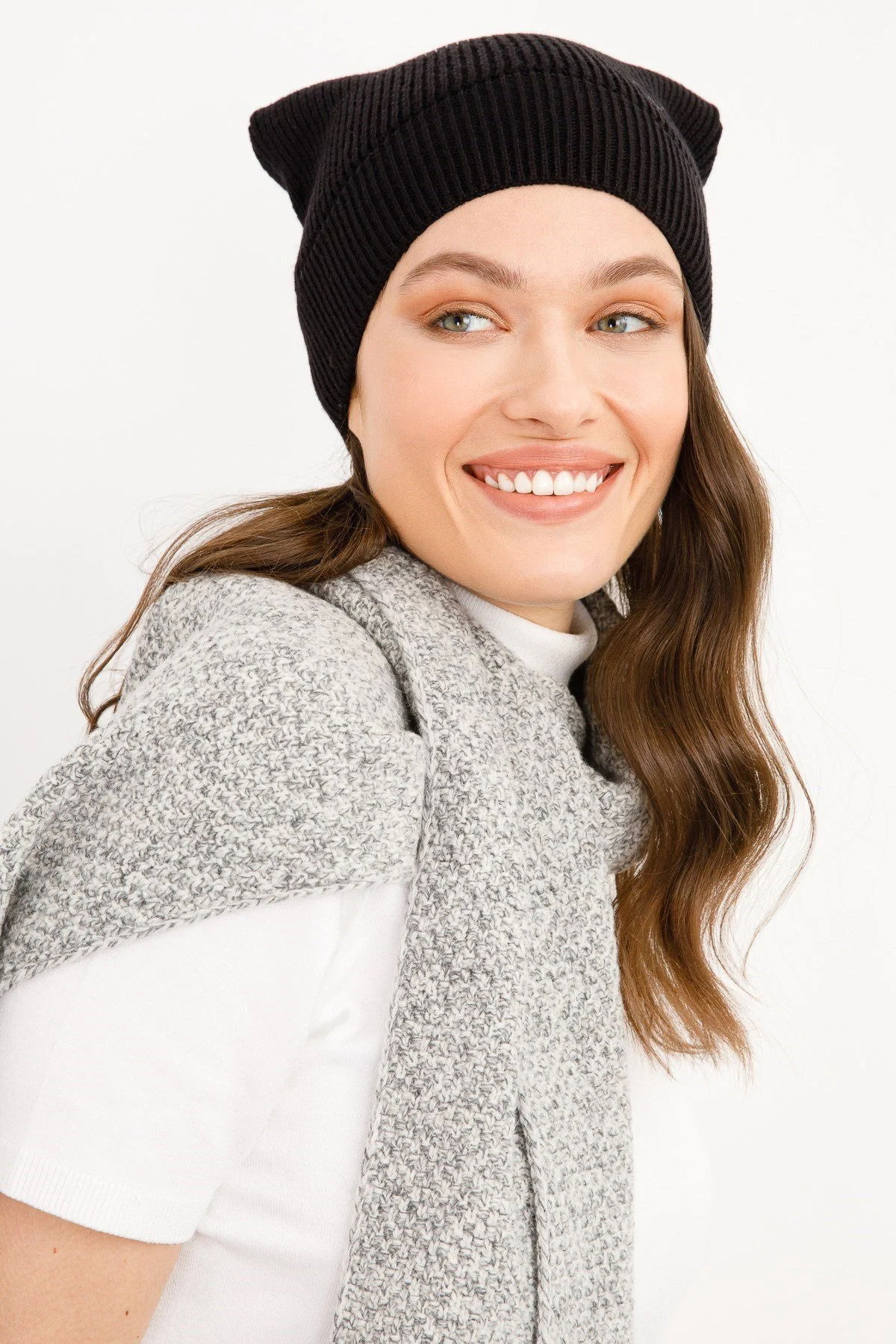 Desen Triko Unısex Yün Bere 22542 Siyah - 2