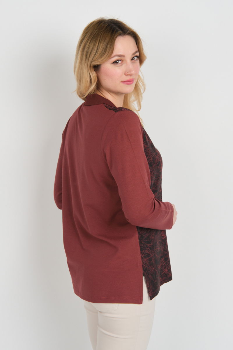 Detay Triko Kadın Desenli Süs Düğmeli Uzun Kollu Anne Bluz 2339 Bordo - 4