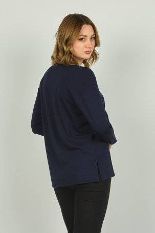 Detay Triko Kadın Desenli Uzun Kol Bluz 4541 Lacivert - 4