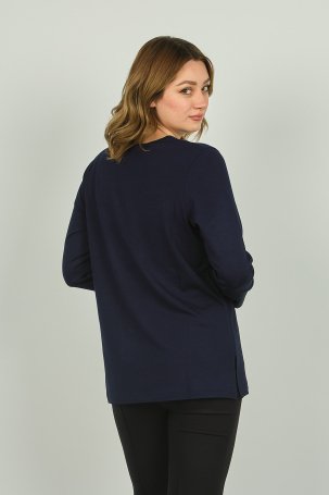 Detay Triko Kadın V Yaka Taş Süslemeli Uzun Kol Bluz 4588 Lacivert - 4