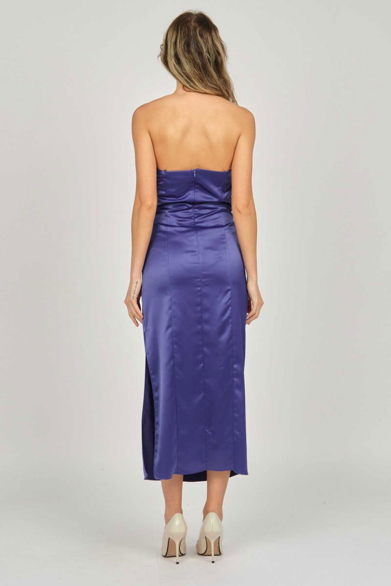 Doridorca Kadın Ara Boy Saten Abiye Elbise 5924061 Gece Mavisi - 5