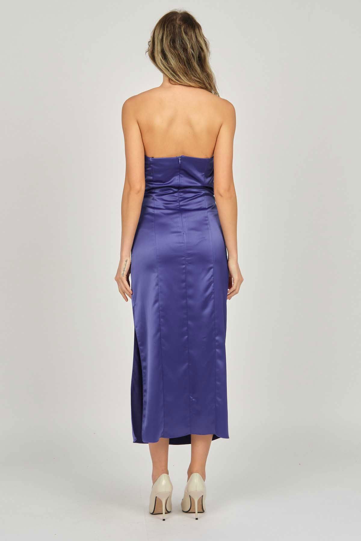 Doridorca Kadın Ara Boy Saten Abiye Elbise 5924061 Gece Mavisi - 5