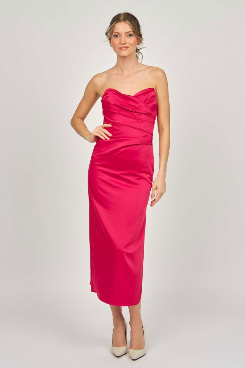 Doridorca Kadın Ara Boy Saten Abiye Elbise 5924061 Kırmızı - 3