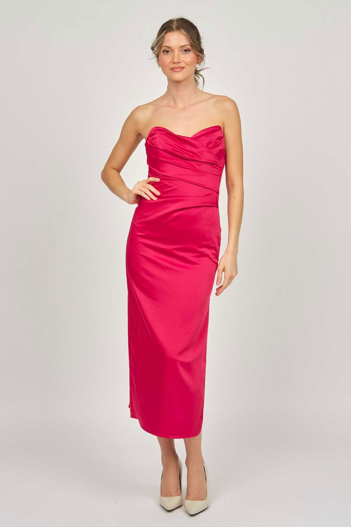 Doridorca Kadın Ara Boy Saten Abiye Elbise 5924061 Kırmızı - 3