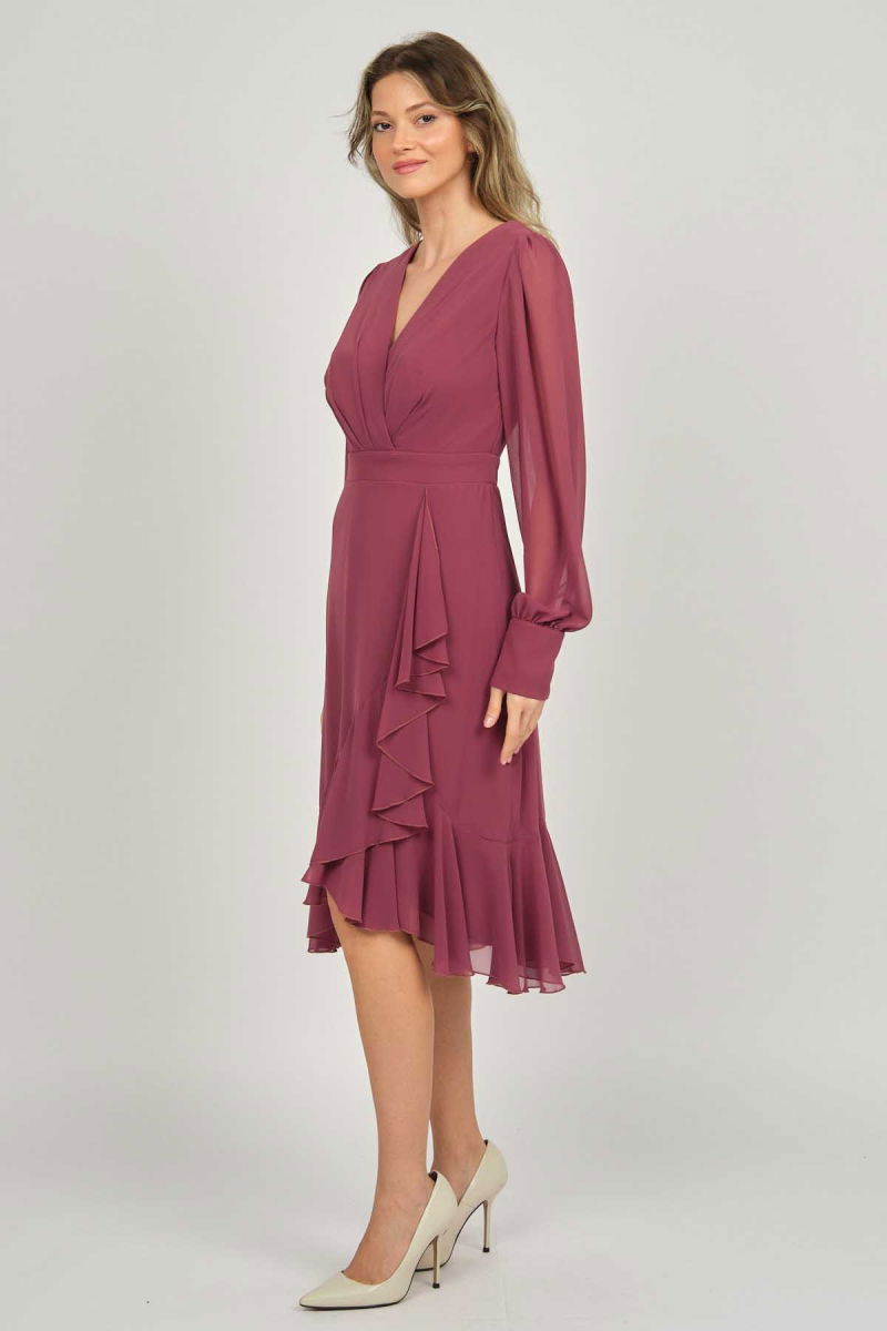 Doridorca Kadın Araboy Uzun Kol Abiye Elbise 5922117 Tarçın - Doridorca