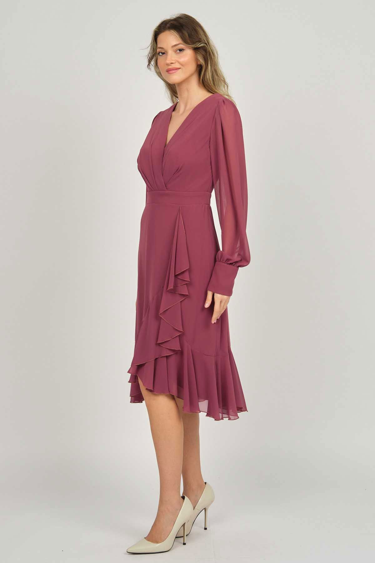 Doridorca Kadın Araboy Uzun Kol Abiye Elbise 5922117 Tarçın - 1