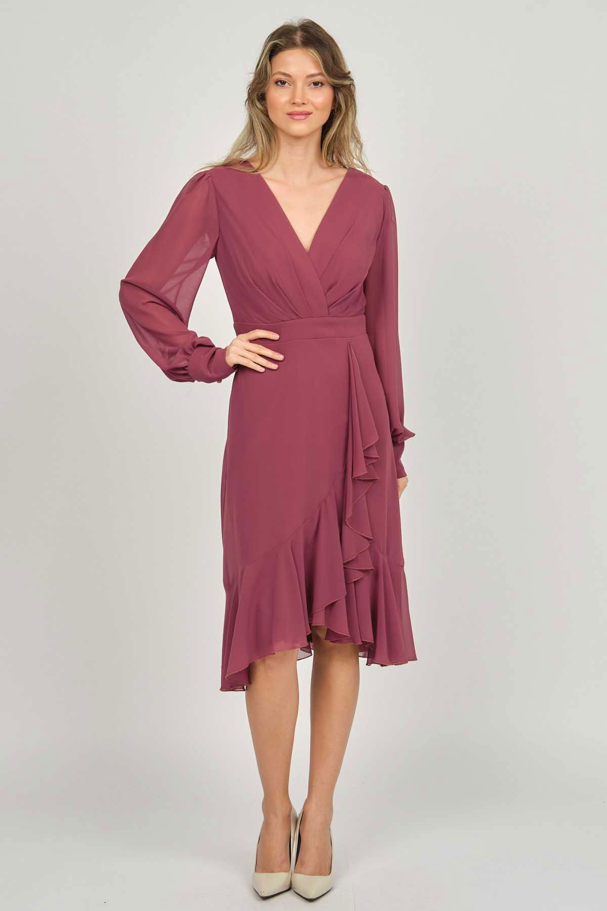 Doridorca Kadın Araboy Uzun Kol Abiye Elbise 5922117 Tarçın - 3