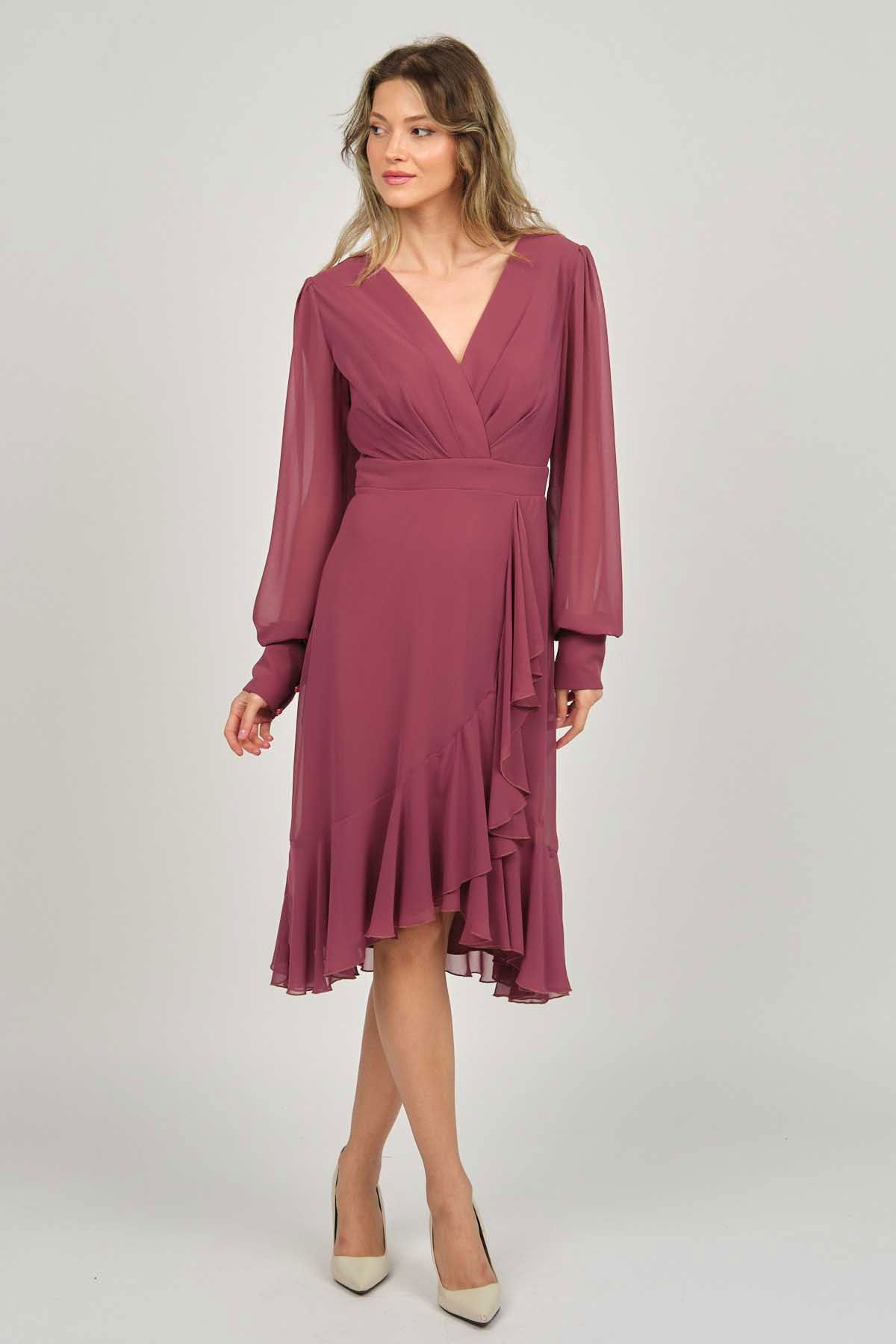 Doridorca Kadın Araboy Uzun Kol Abiye Elbise 5922117 Tarçın - 4