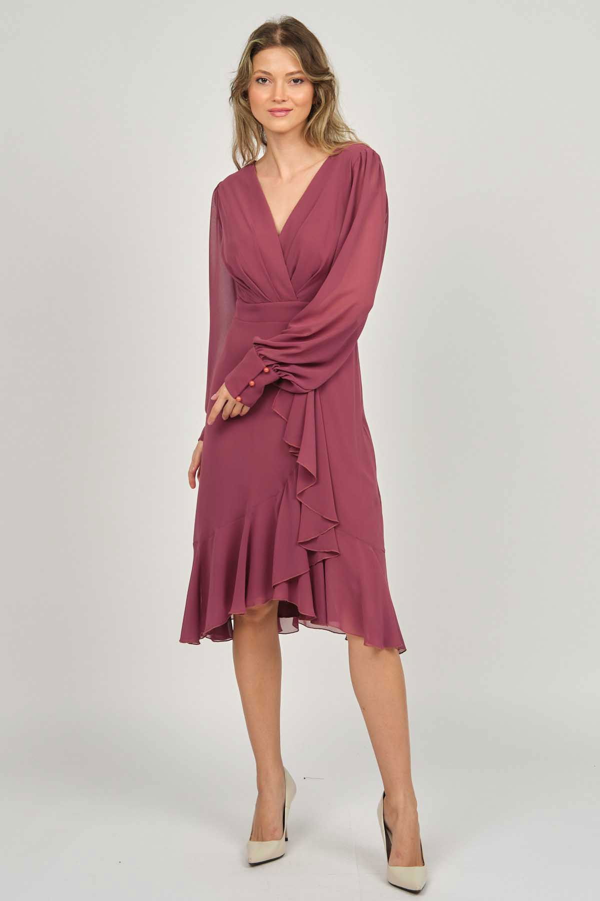 Doridorca Kadın Araboy Uzun Kol Abiye Elbise 5922117 Tarçın - 6