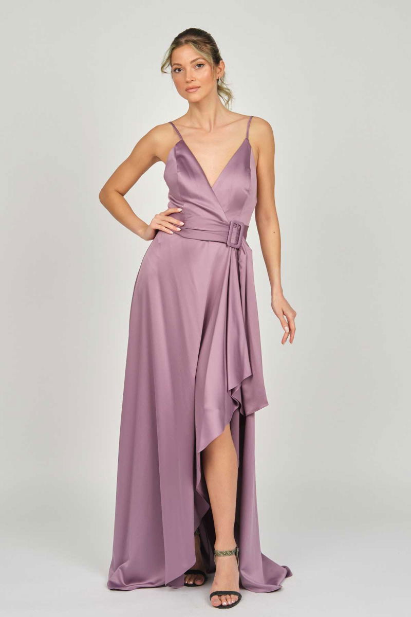 Doridorca Kadın Askılı Abiye Elbise 5923075 Lavanta - 2
