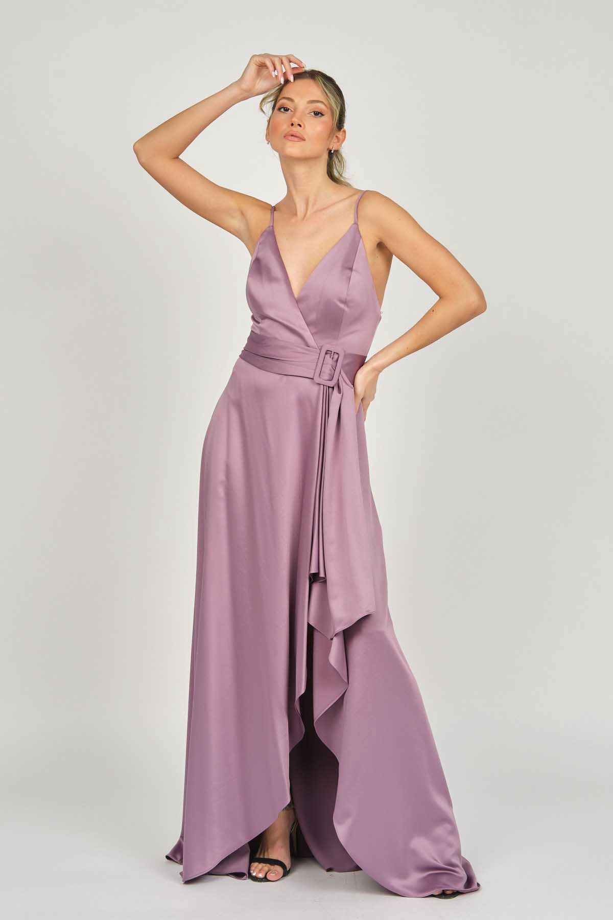 Doridorca Kadın Askılı Abiye Elbise 5923075 Lavanta - 4