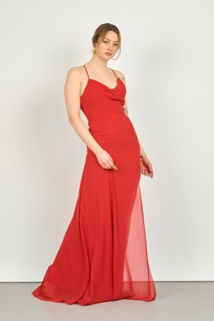Doridorca Kadın Askılı Abiye Elbise 5924049 Kırmızı 