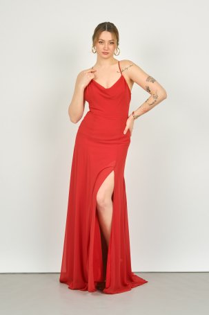 Doridorca Kadın Askılı Abiye Elbise 5924049 Kırmızı - 3