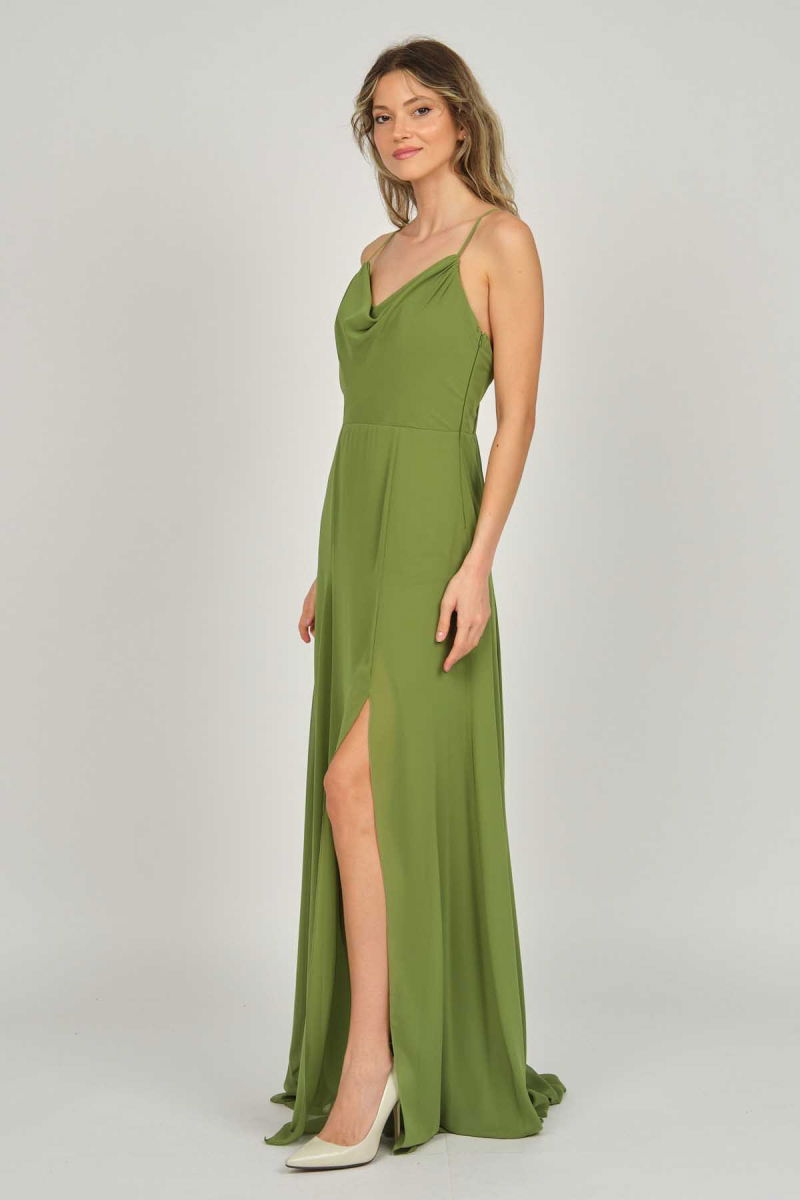Doridorca Kadın Askılı Abiye Elbise 5924049 Yeşil - 2