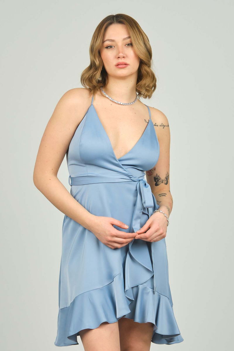 Doridorca Kadın Askılı Kısa Abiye Elbise 5922020 Buz Mavi - 3