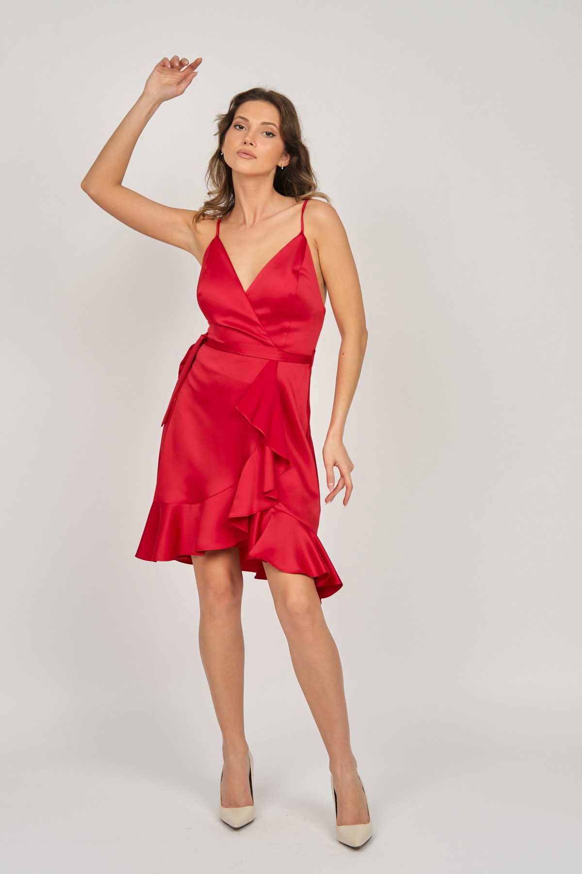 Doridorca Kadın Askılı Kısa Abiye Elbise 5922020 Kırmızı - 1