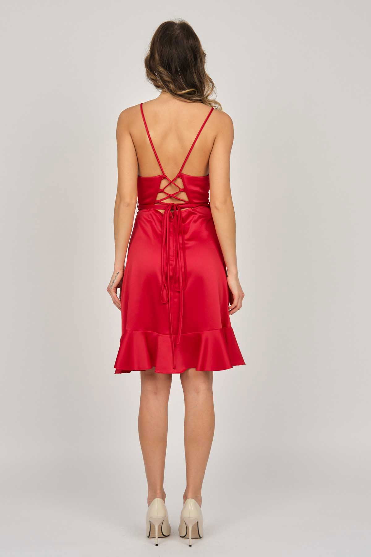 Doridorca Kadın Askılı Kısa Abiye Elbise 5922020 Kırmızı - 5