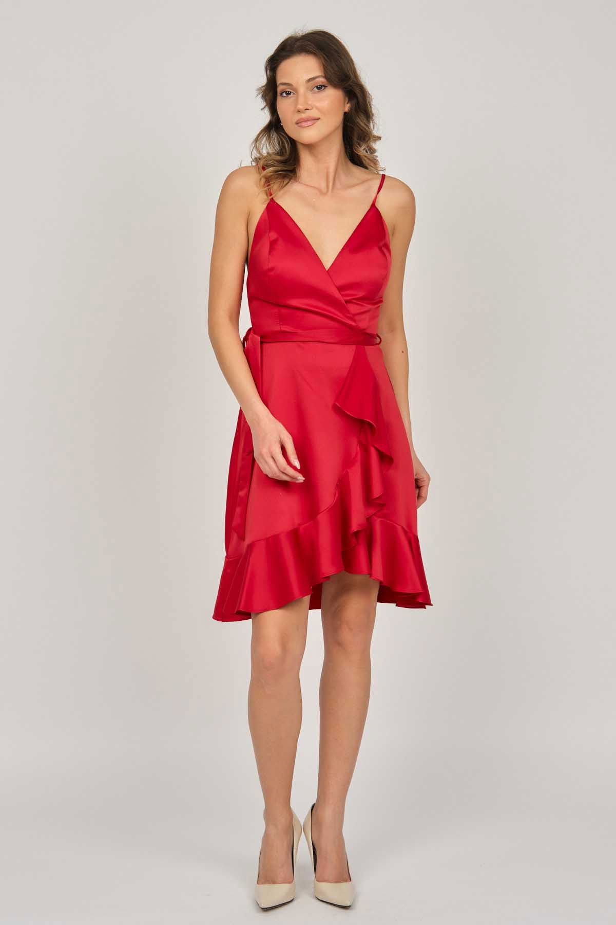 Doridorca Kadın Askılı Kısa Abiye Elbise 5922020 Kırmızı - 6