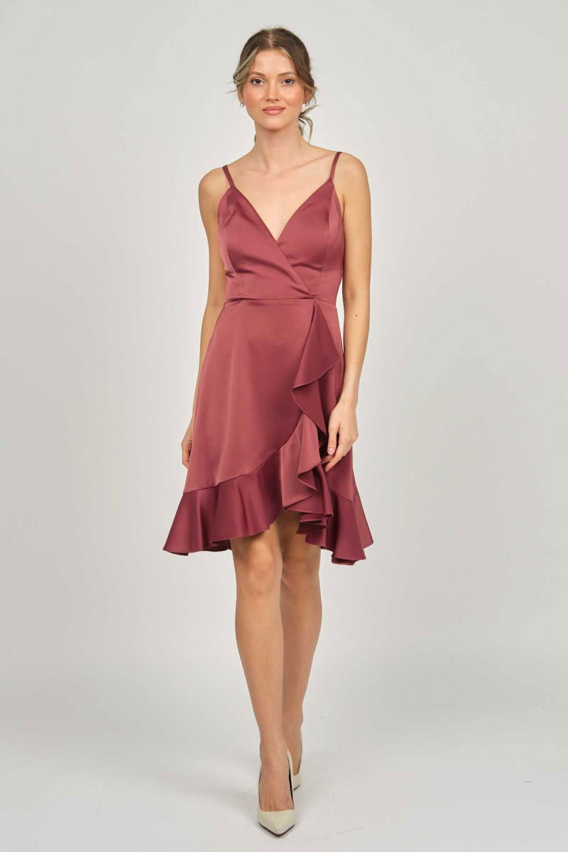 Doridorca Kadın Askılı Kısa Abiye Elbise 5922020 Tarçın 