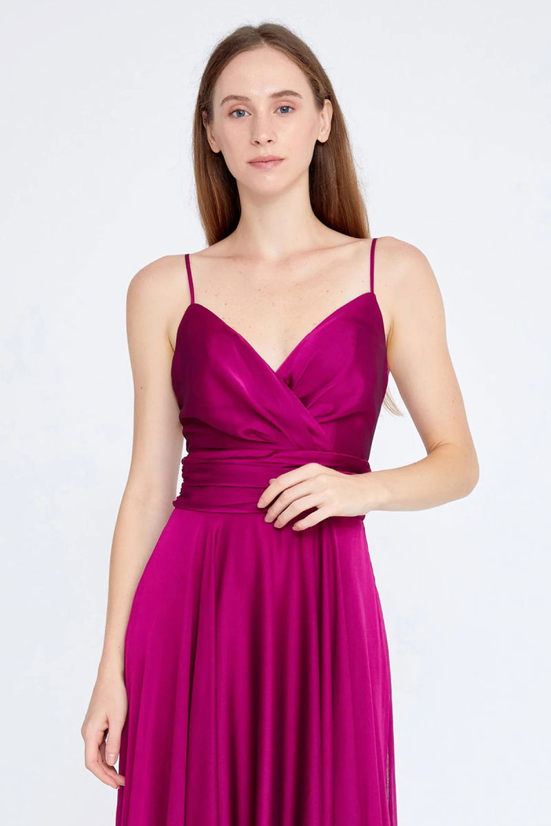 Doridorca Kadın Askılı Sırt Detaylı Uzun Abiye Elbise 5922022 Fuşya - 3