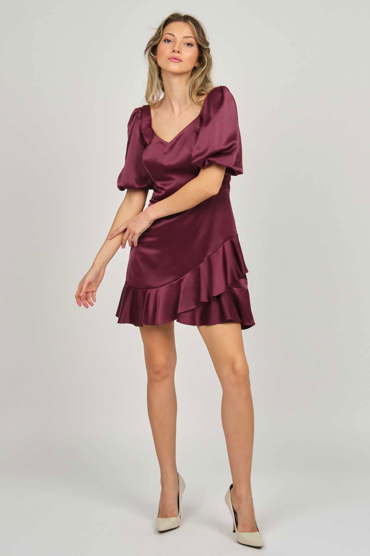 Doridorca Kadın Balon Kol Mini Abiye Elbise 5922087 Tarçın - 2