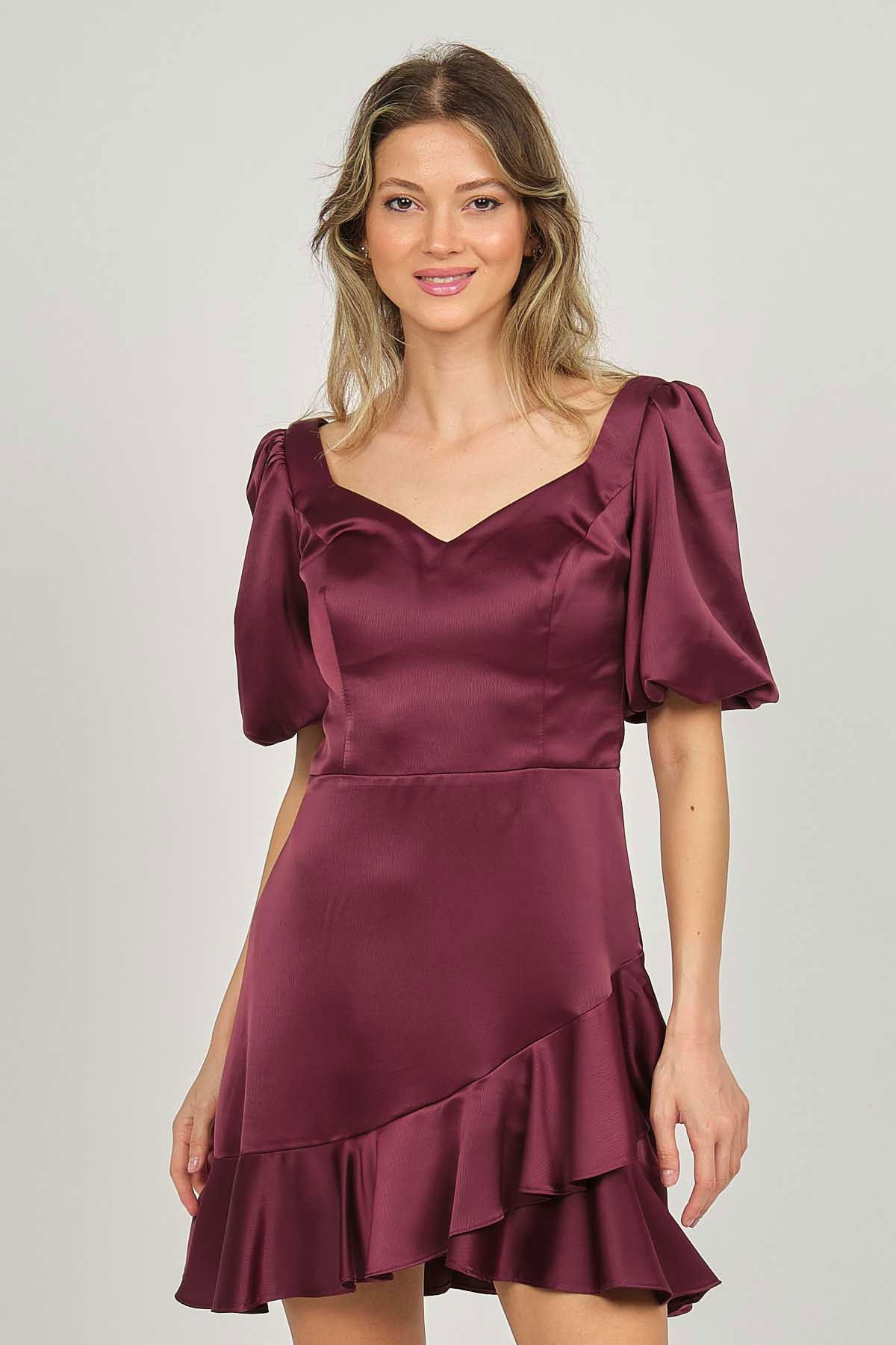 Doridorca Kadın Balon Kol Mini Abiye Elbise 5922087 Tarçın - 3