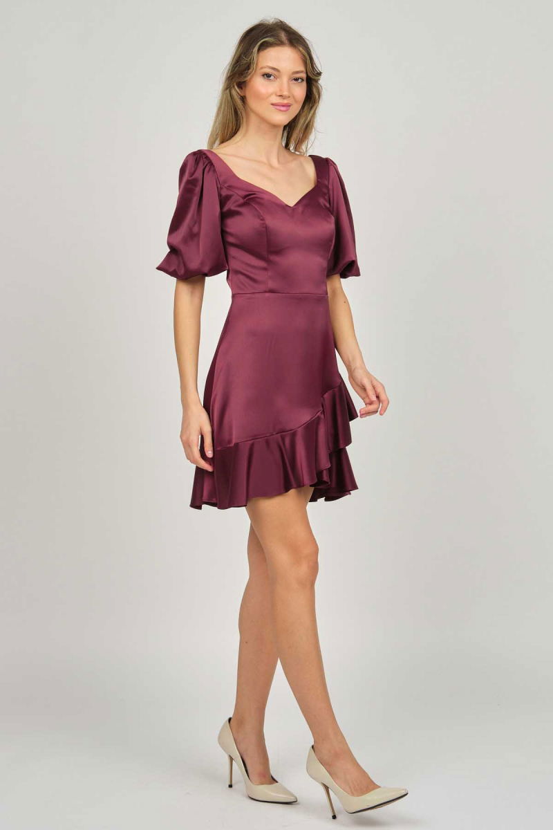 Doridorca Kadın Balon Kol Mini Abiye Elbise 5922087 Tarçın - 4