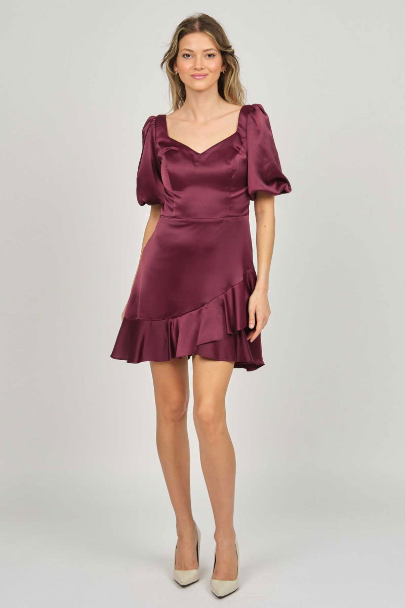 Doridorca Kadın Balon Kol Mini Abiye Elbise 5922087 Tarçın - 6