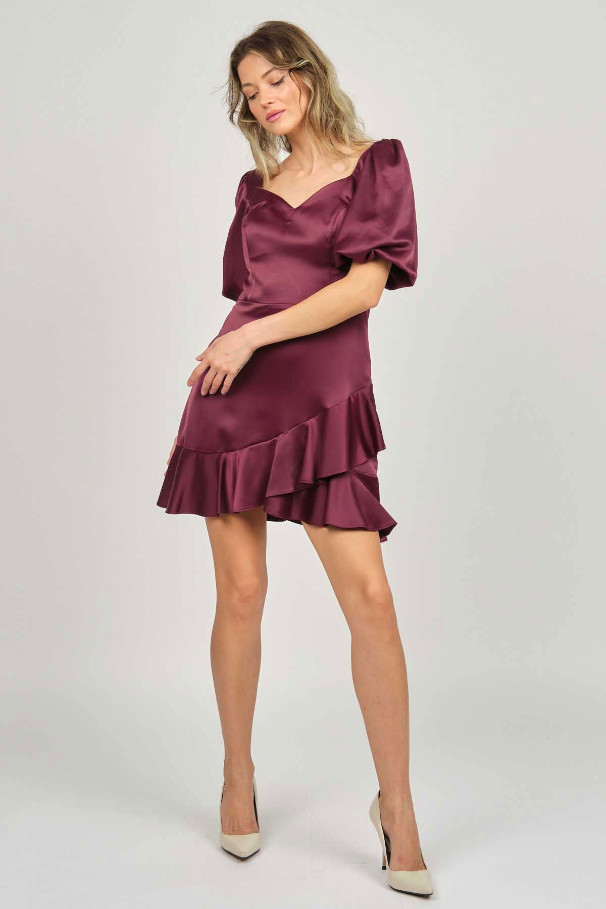 Doridorca Kadın Balon Kol Mini Abiye Elbise 5922087 Tarçın - 7