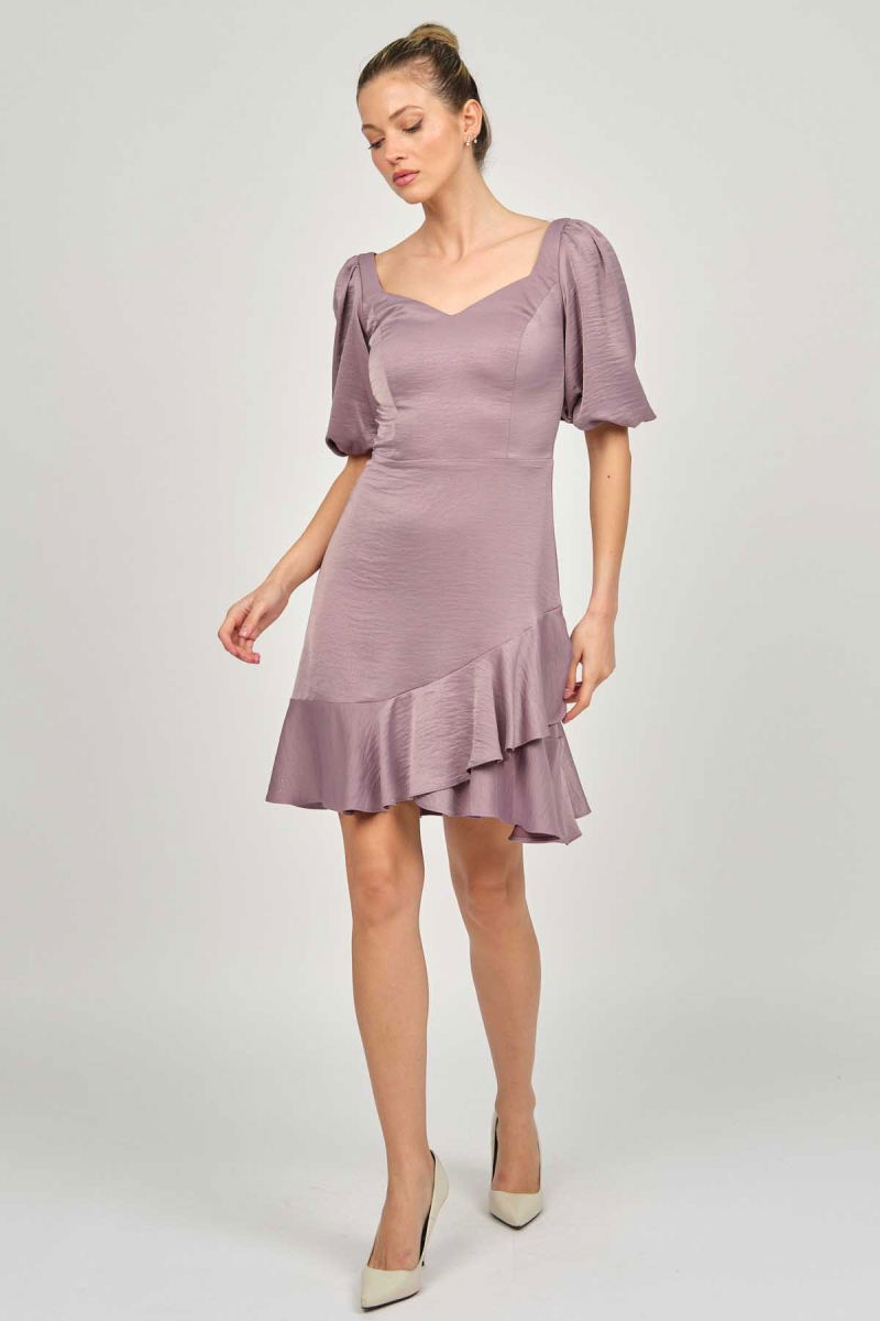 Doridorca Kadın Balon Kol Mini Abiye Elbise 5923074 Lila - 3