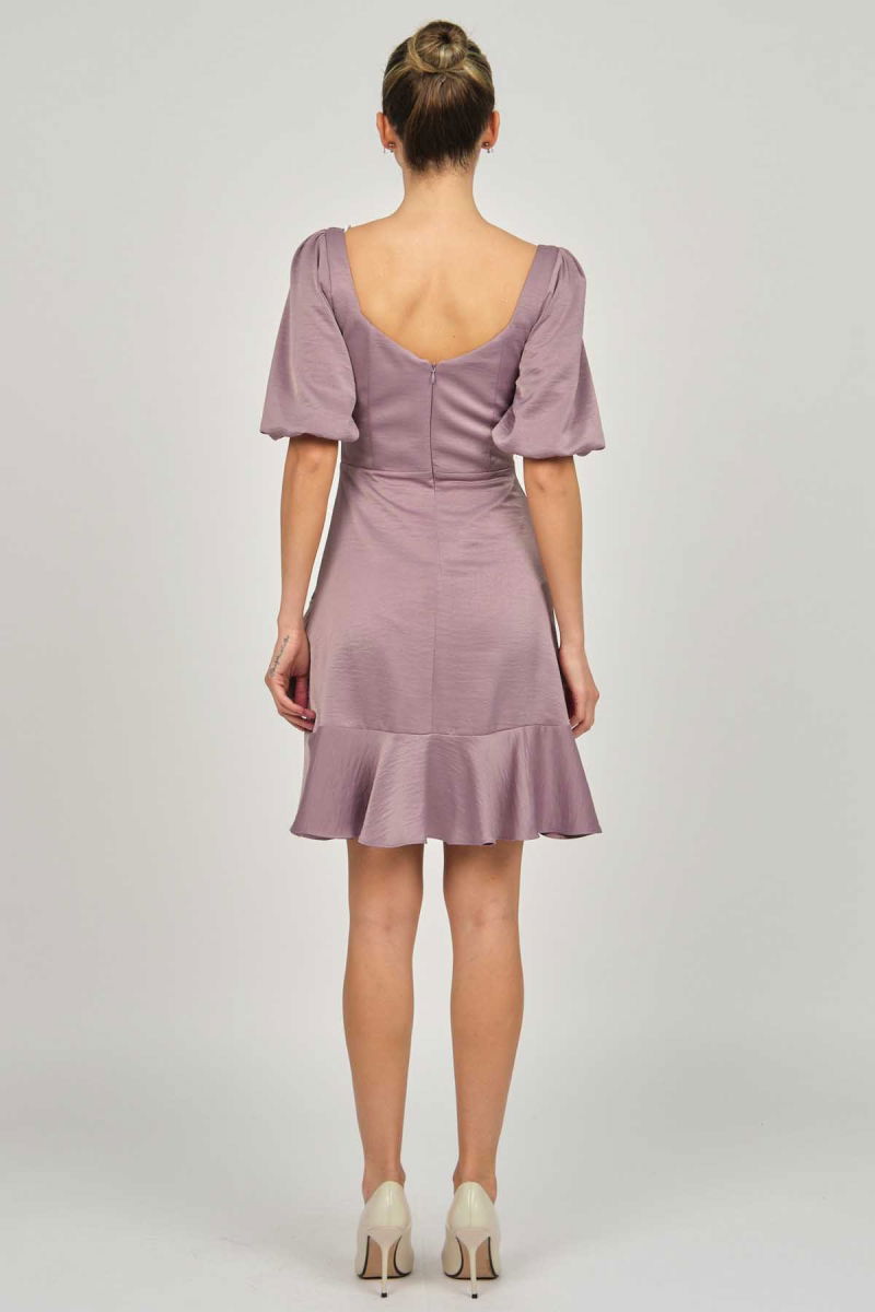 Doridorca Kadın Balon Kol Mini Abiye Elbise 5923074 Lila - 5