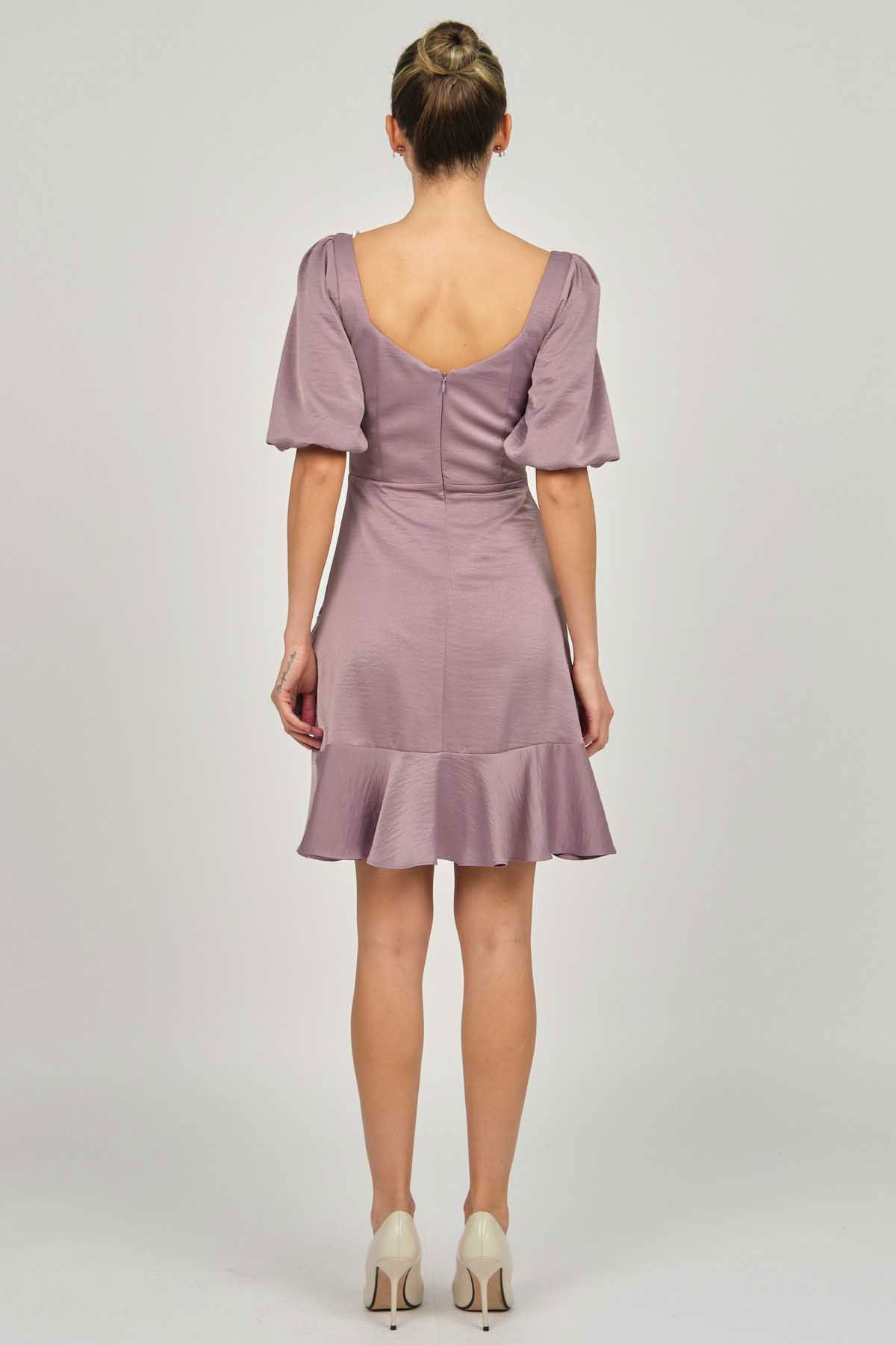 Doridorca Kadın Balon Kol Mini Abiye Elbise 5923074 Lila - 5