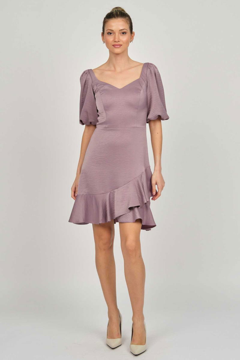 Doridorca Kadın Balon Kol Mini Abiye Elbise 5923074 Lila - 6
