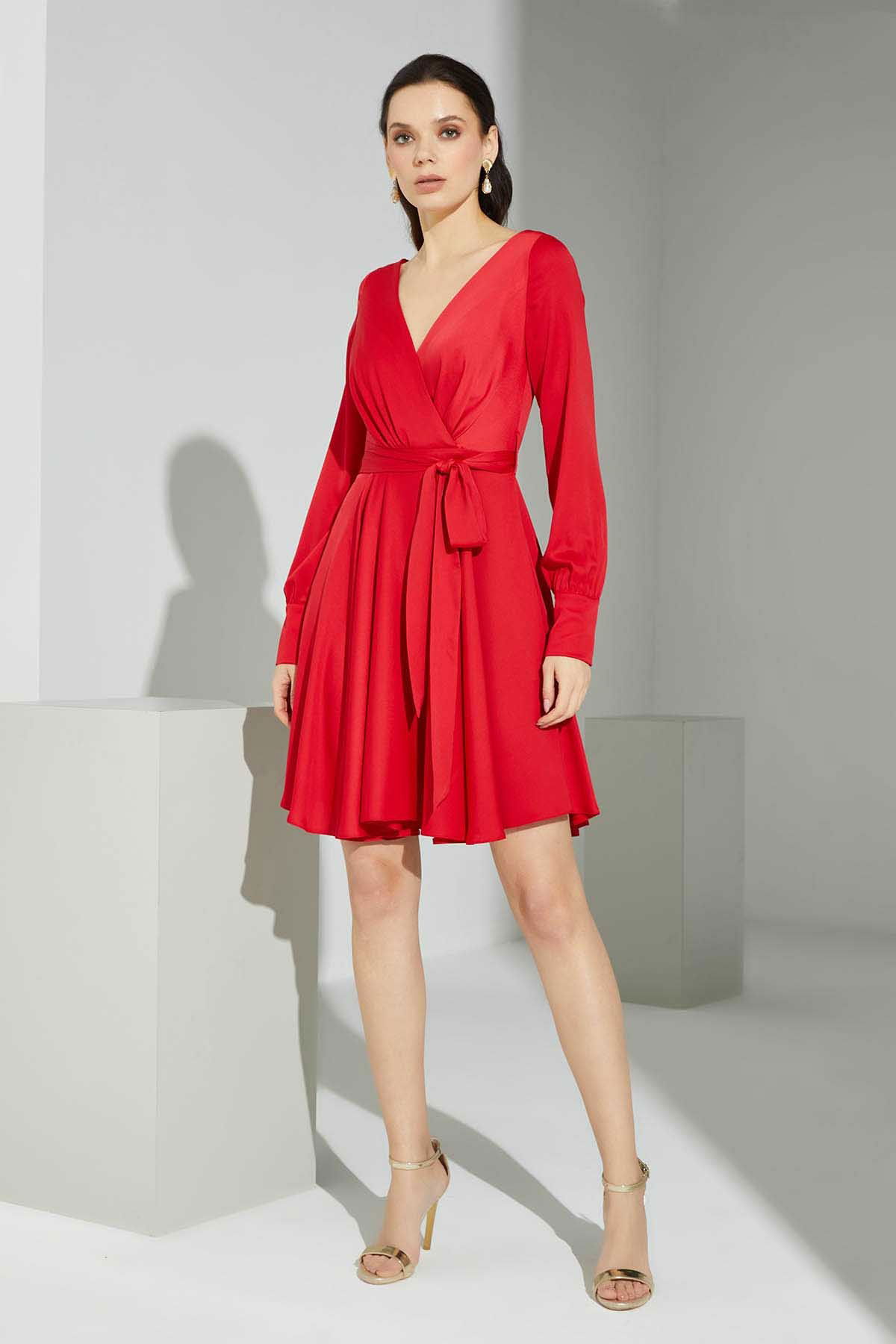 Doridorca Kadın Belden Bağlamalı Abiye Elbise 5924032 Kırmızı - 1