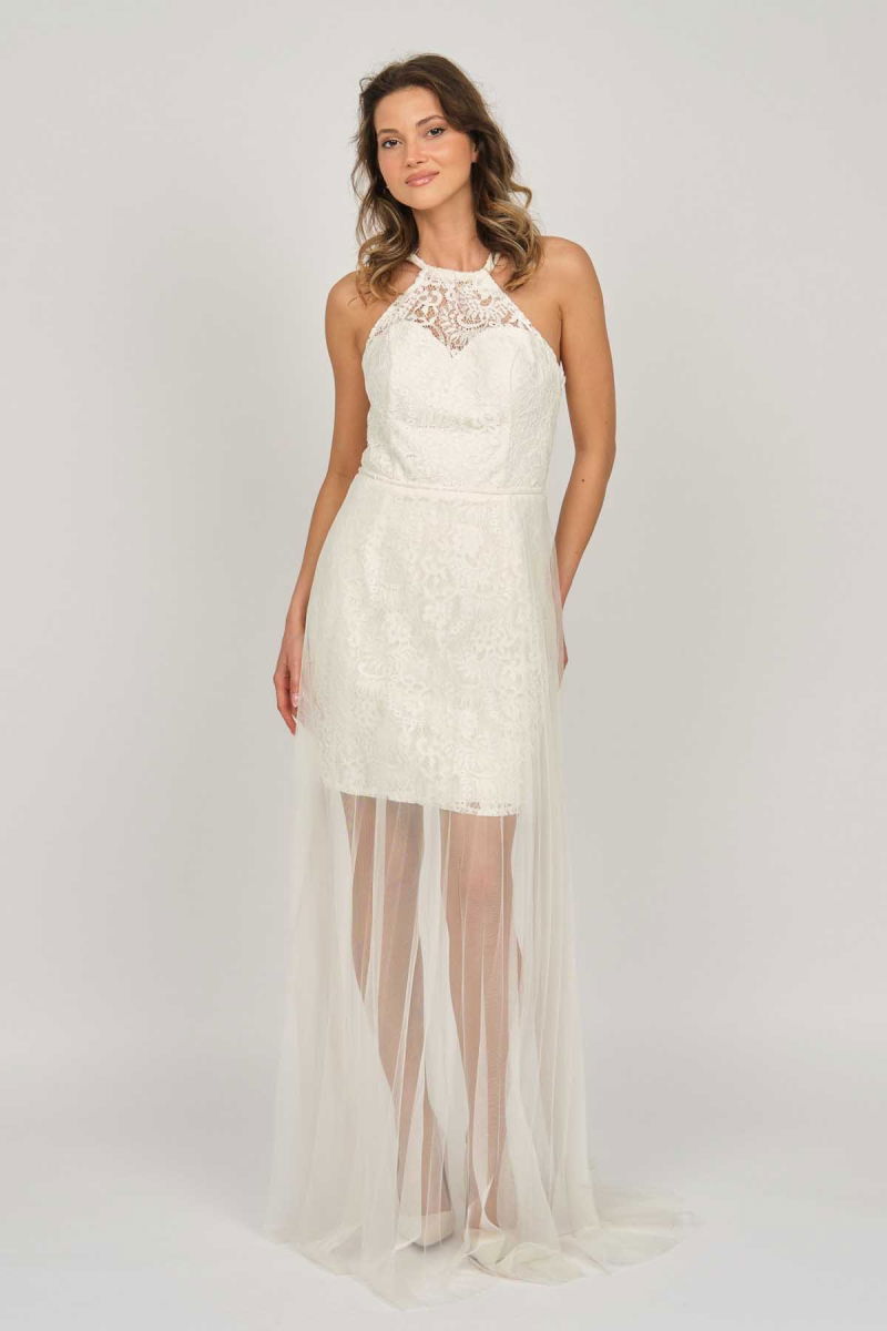 Doridorca Kadın Boyundan Bağlamalı Abiye Elbise 5928098 Kemik - 7